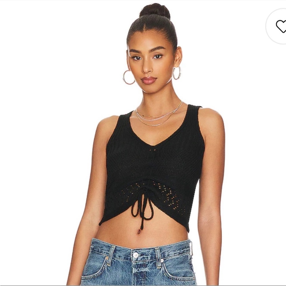 MORE TO COME Black Knit Tank REVOLVE Khloe Ruched Crochet Crop Top Size M